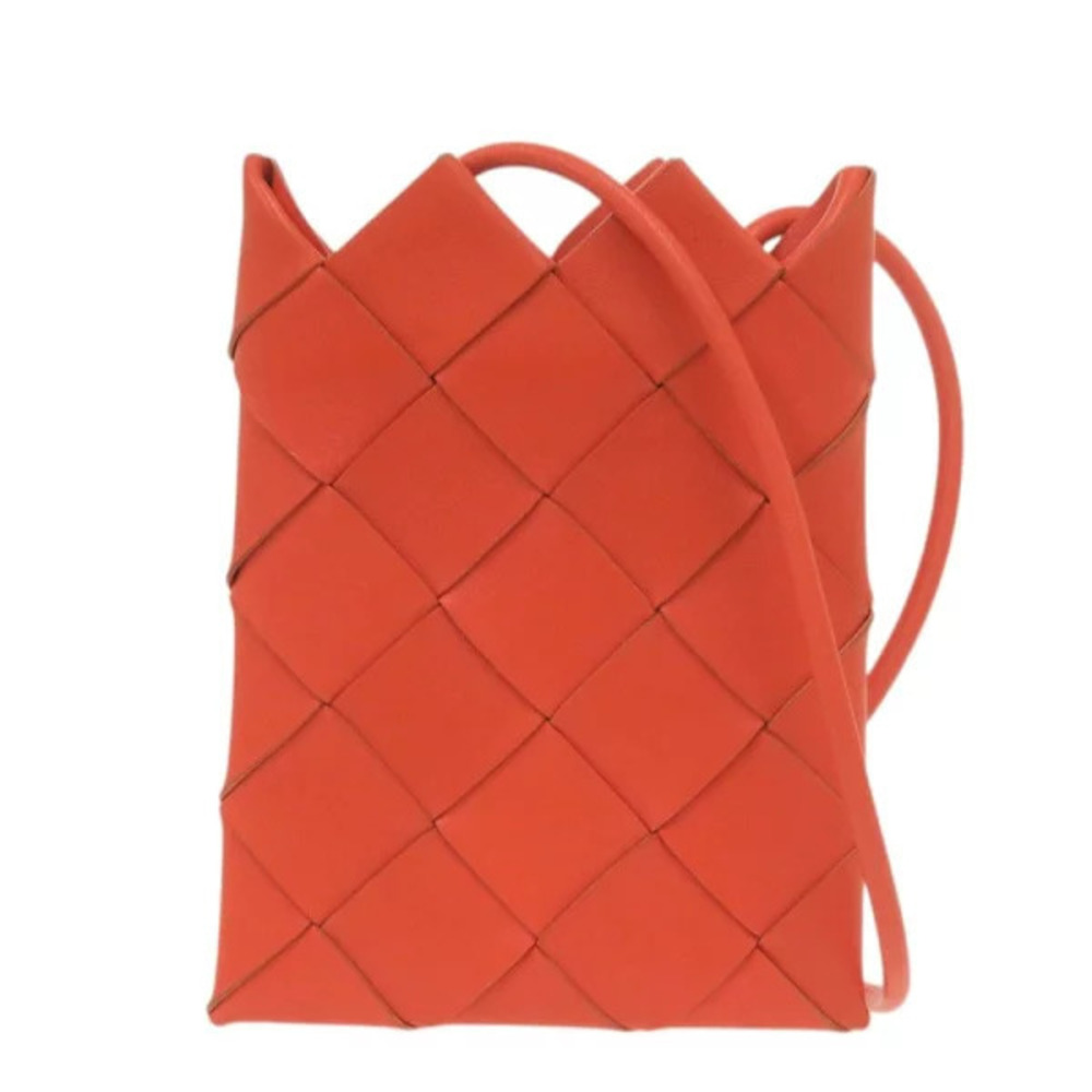 Bottega Veneta Intrecciato Leather Orange Shoulder Bag Bottega Veneta